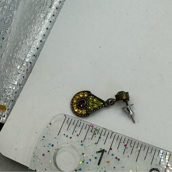 Victorian revival romantic drop dangle earring citrine peridot garnet glass - Picture 3 of 10